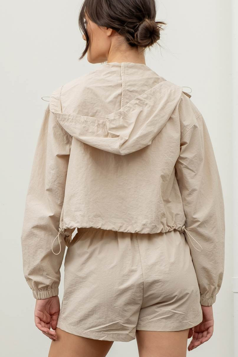 Delia Zip Up Hooded Windbreaker Jacket - Khaki