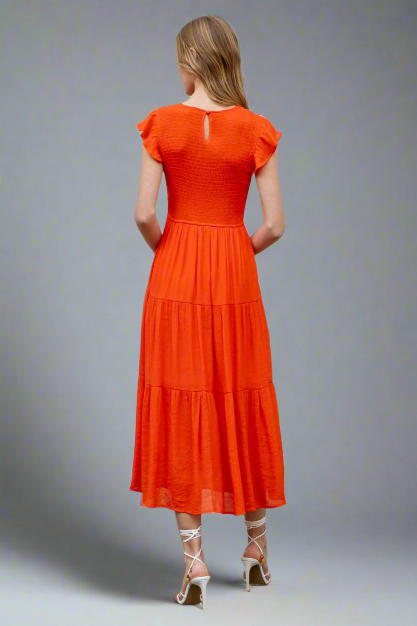 Stacie Smocked Tiered Red Midi Dress