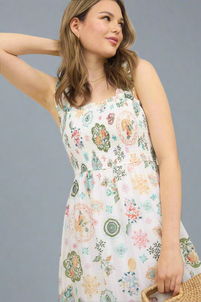 Fruity Smocked Sleeveless Midi Dress *RESTOCKED*