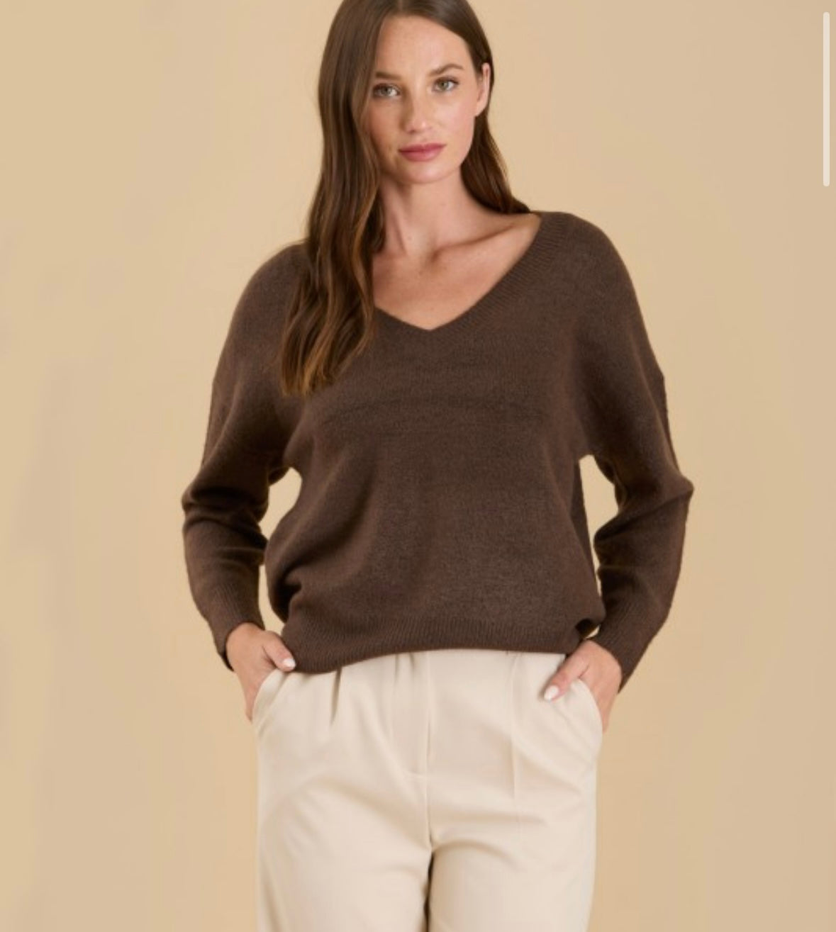 SOLID V NECK DROP SHOULDER KNIT SWEATER