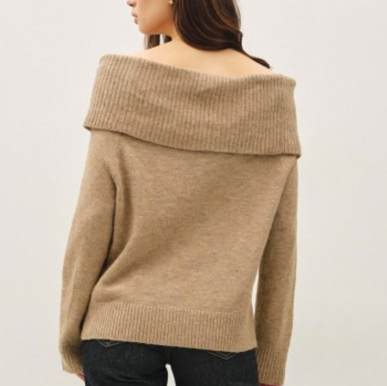 Camel Off-Shoulder Sweater