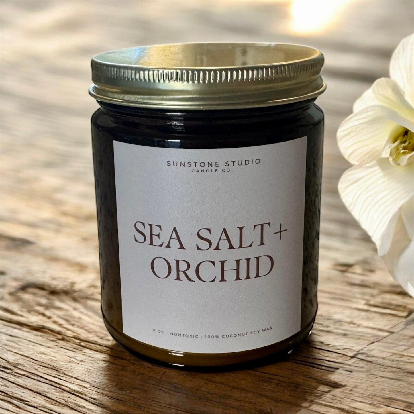 Sea Salt + Orchid | 8 oz Amber Jar Candle