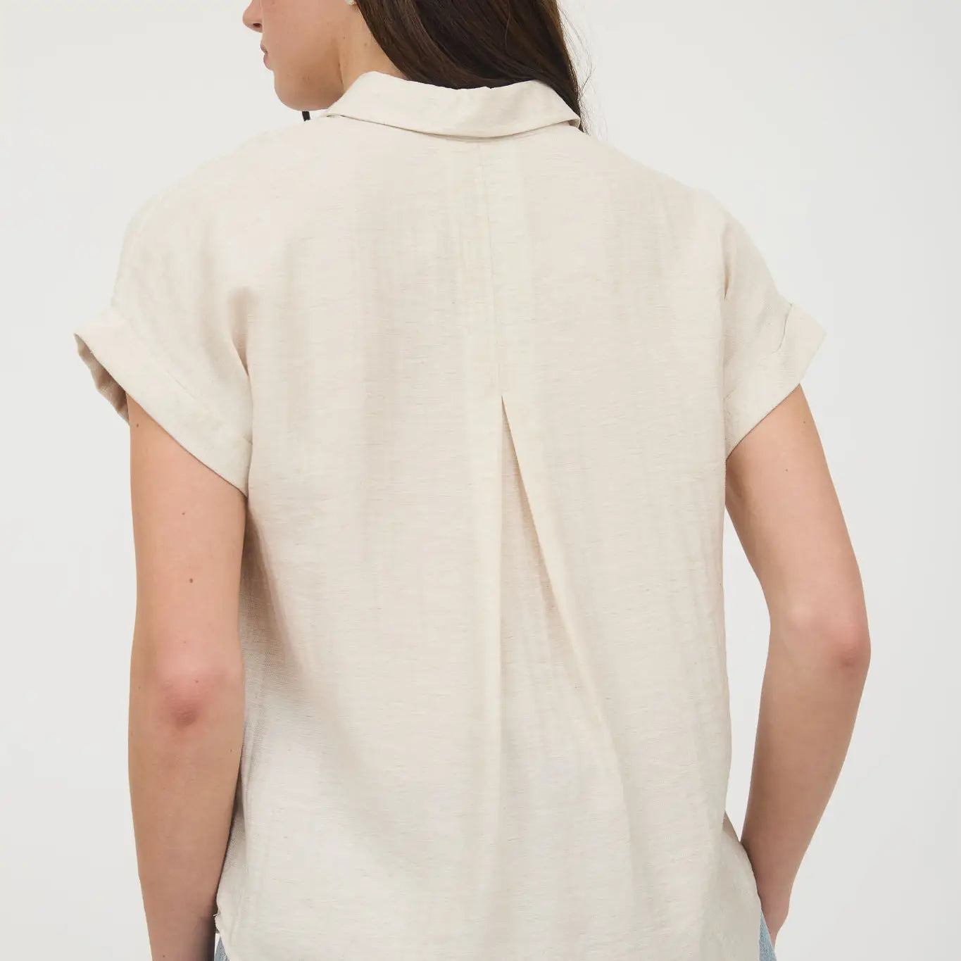 Marie Collared Cuff Sleeve Back Pintuck Shirt•Oatmeal