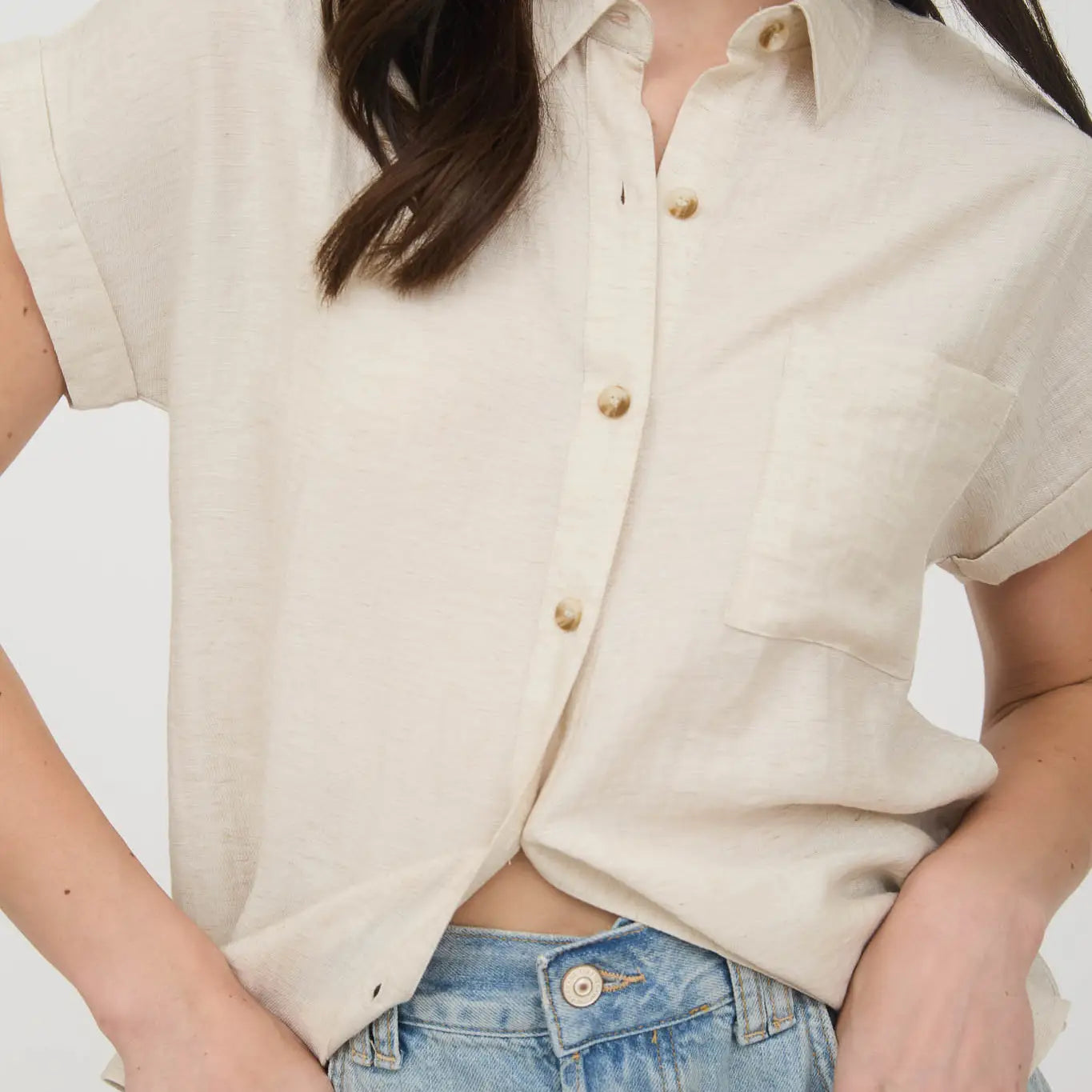 Marie Collared Cuff Sleeve Back Pintuck Shirt•Oatmeal