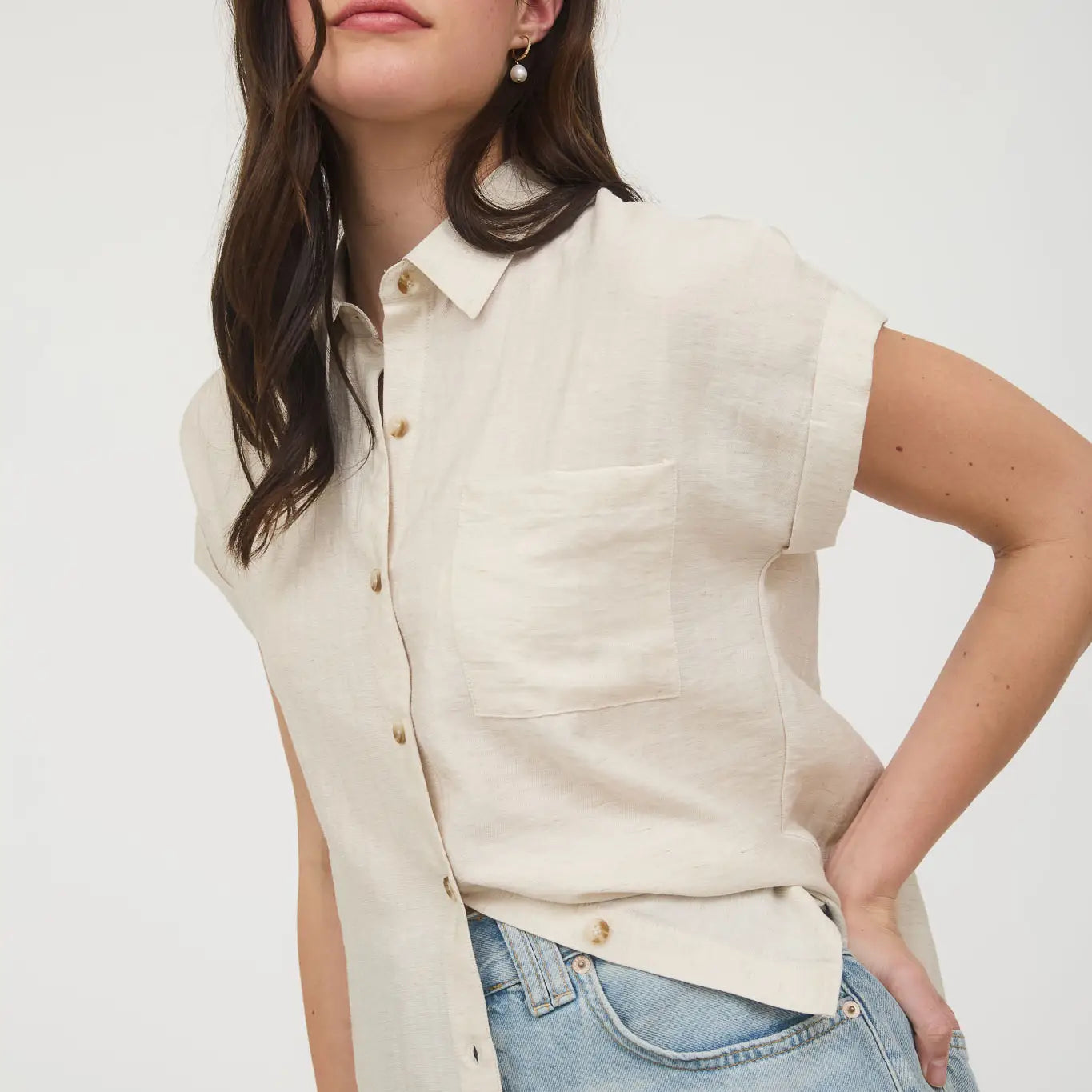 Marie Collared Cuff Sleeve Back Pintuck Shirt•Oatmeal