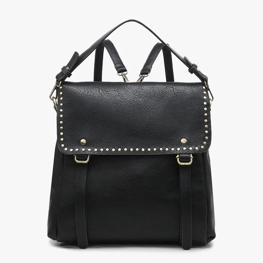 Emma Black Vegan Leather Studded Backpack