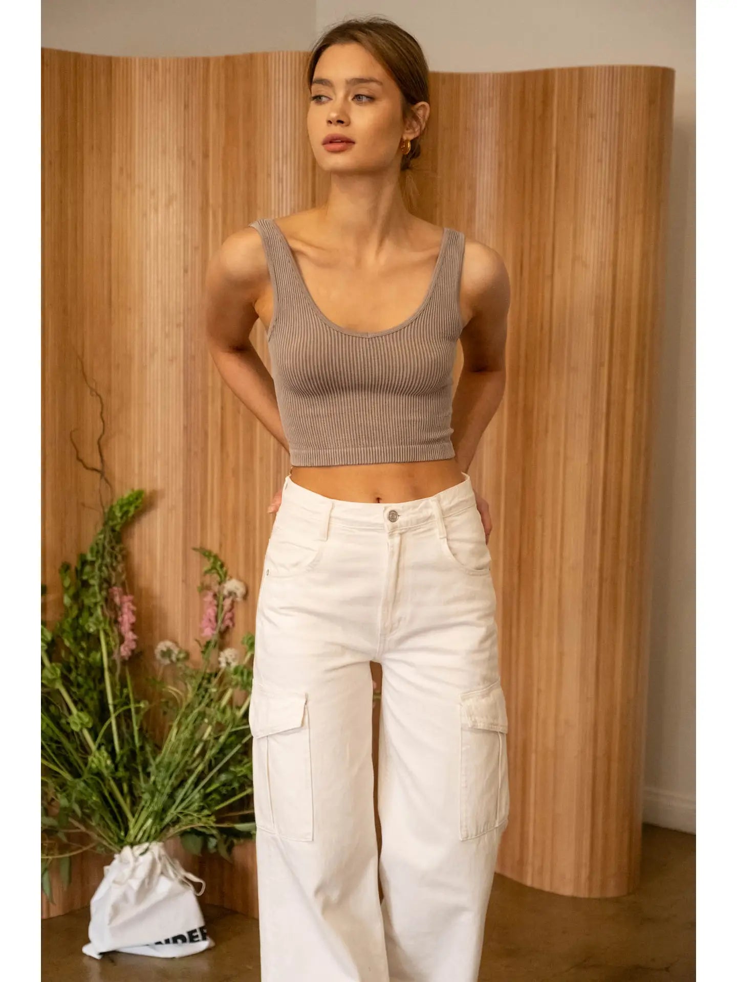 Washed Rib Knit Seamless Cropped Tank Top