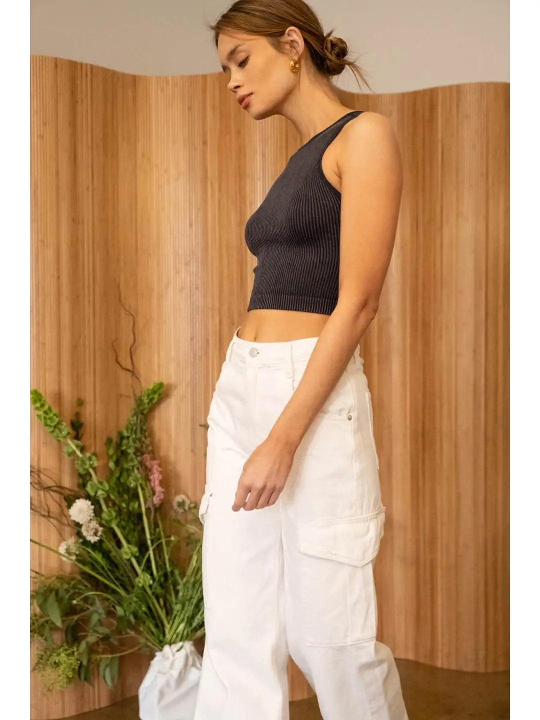 Seamless Black Open Back Crop Tank Top