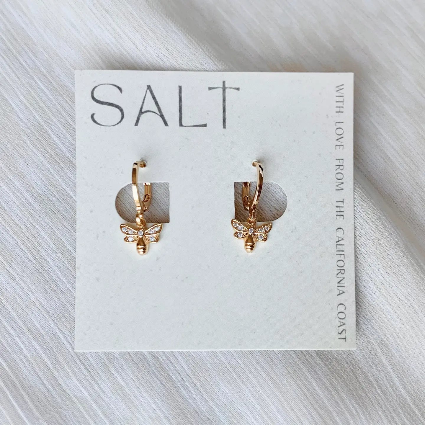 SALT. Bumble Bee Huggie Hoops | 18K Gold | Bee Charm Hoop Dangles