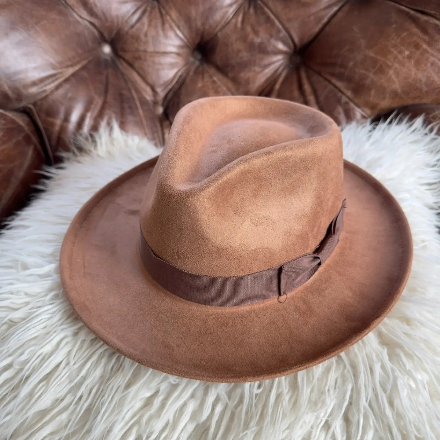 The Indy Suede Stiff Brim Rancher Hat - Brown