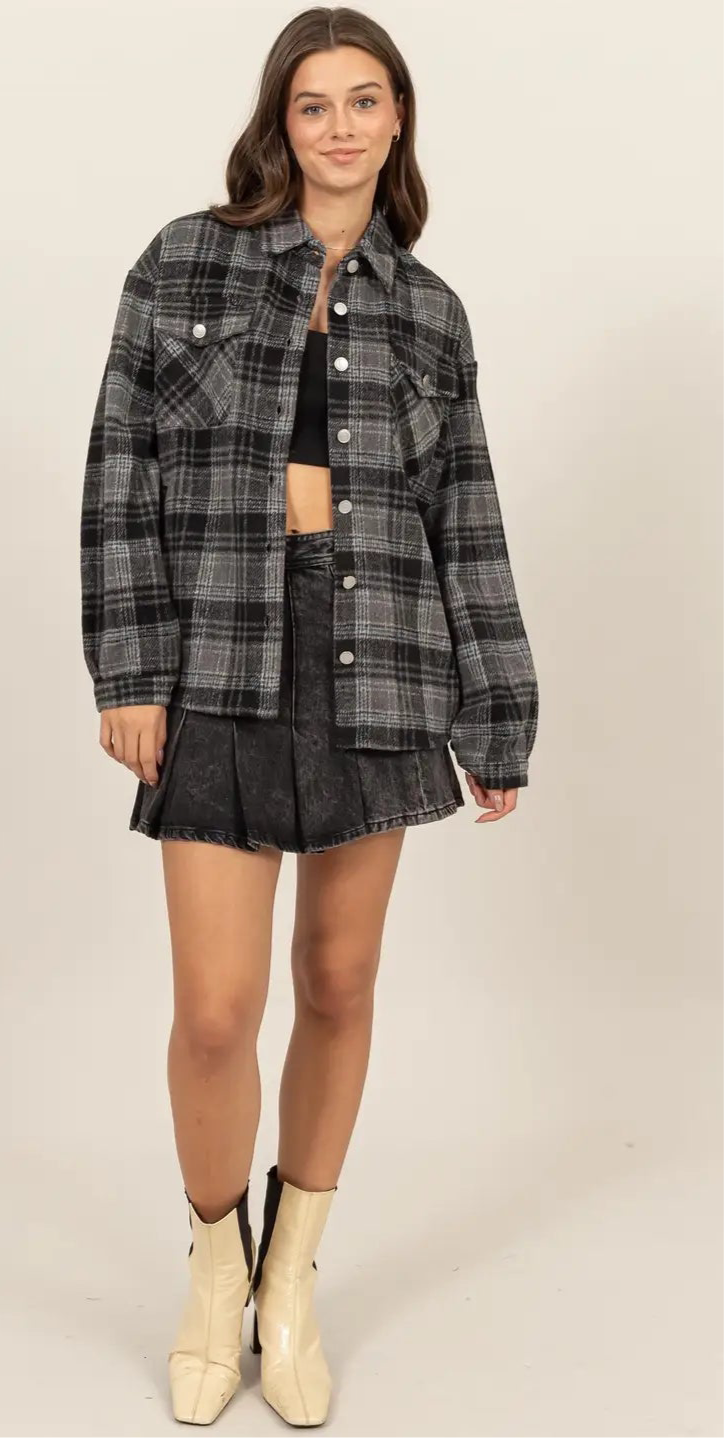 Plaid Shacket – Black & Grey