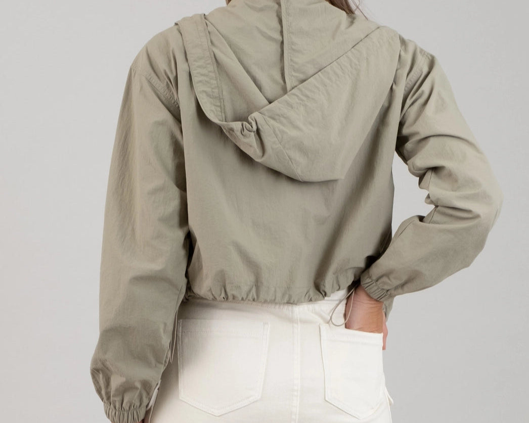 Delia Zip Up Hooded Windbreaker Jacket - Olive