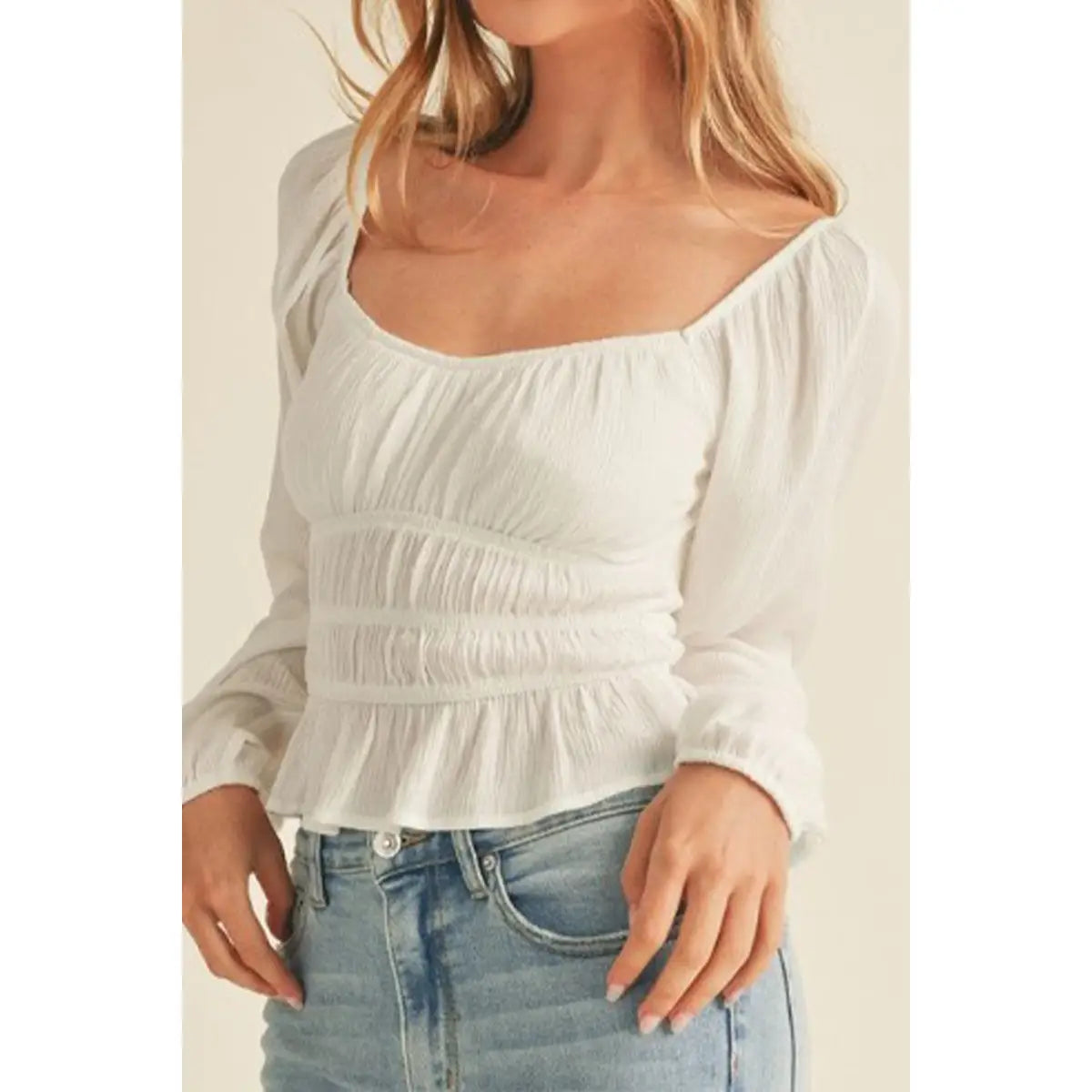 Jennifer Long Sleeve Smocked Peasant Top