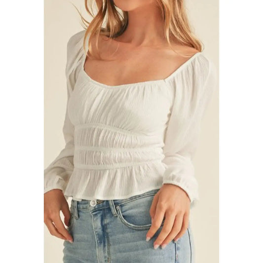 Jennifer Long Sleeve Smocked Peasant Top