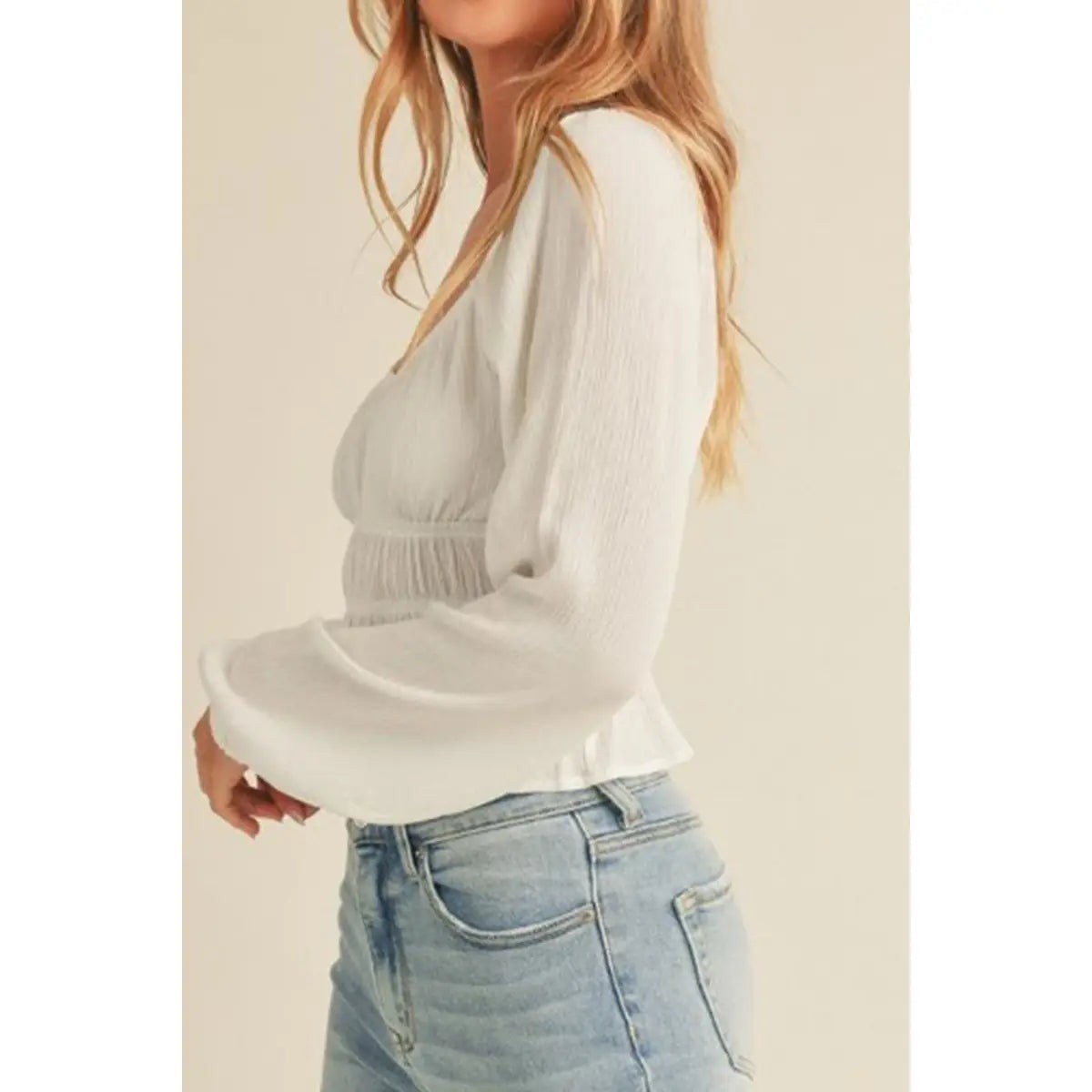Jennifer Long Sleeve Smocked Peasant Top