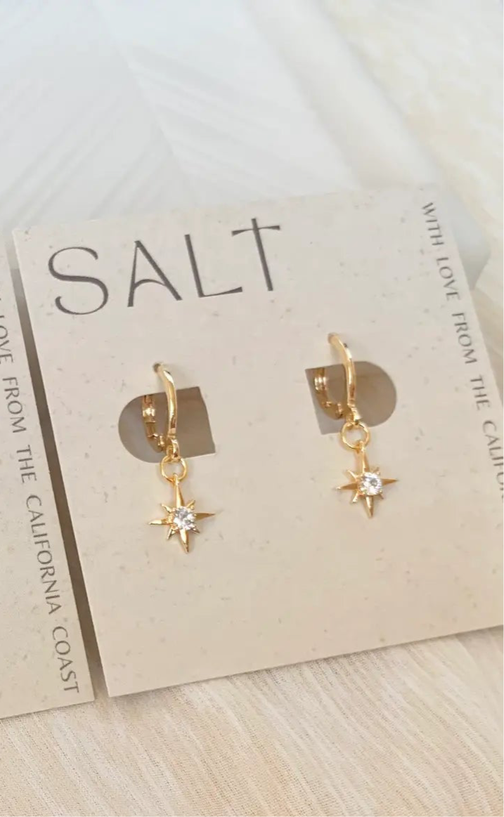 SALT. Starburst Huggie Hoops | Gold | Star Charm Earrings