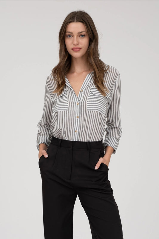 Stripe Collared Button Down Lightweight Shirt
