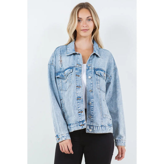 Oversized light wash denim jacket