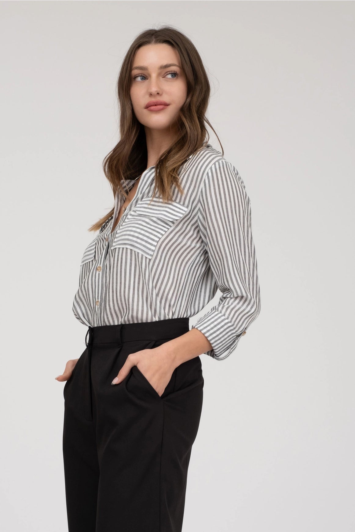 Stripe Collared Button Down Lightweight Shirt