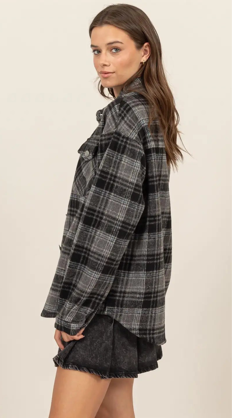 Plaid Shacket – Black & Grey