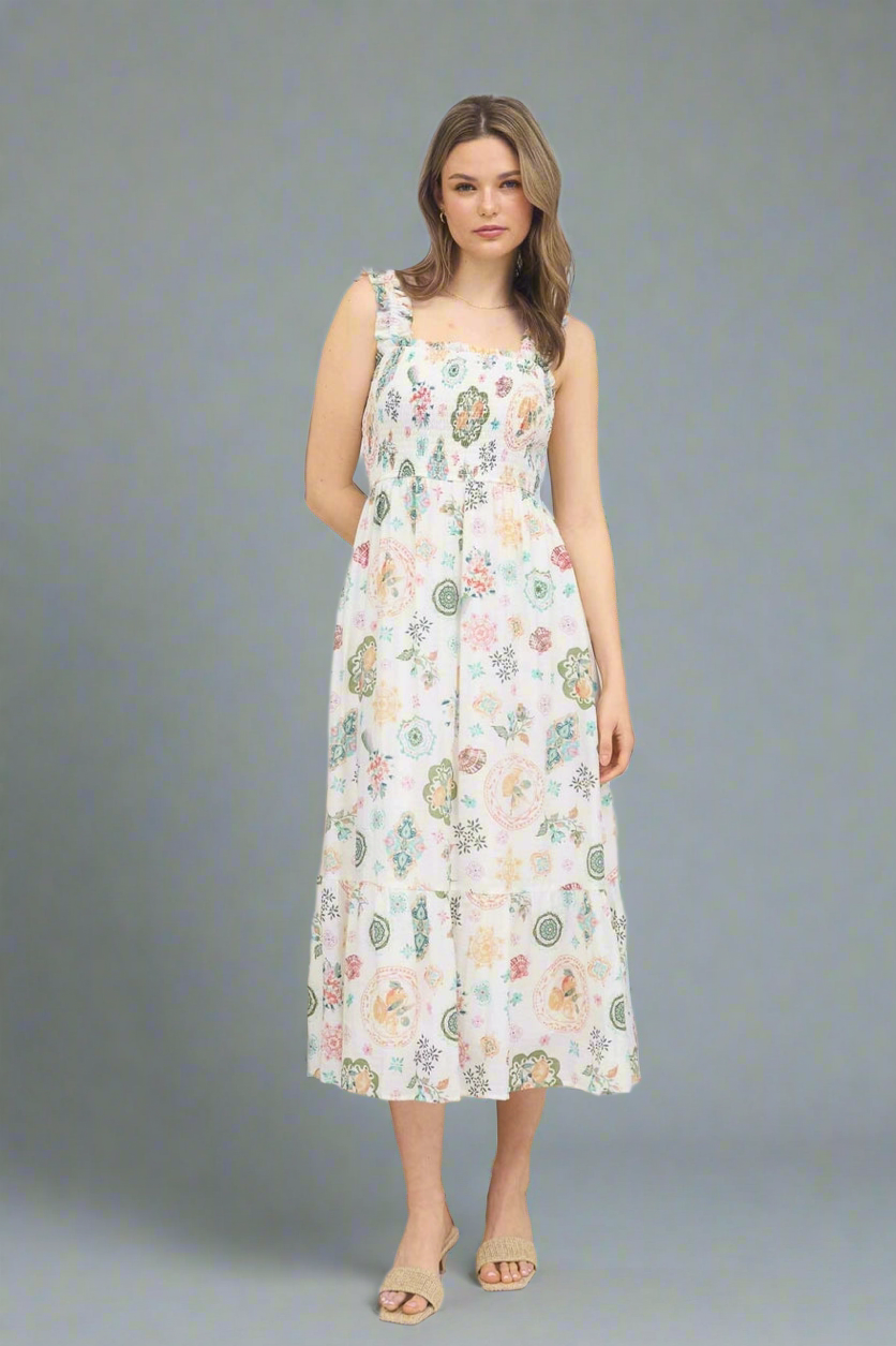 Fruity Smocked Sleeveless Midi Dress *RESTOCKED*