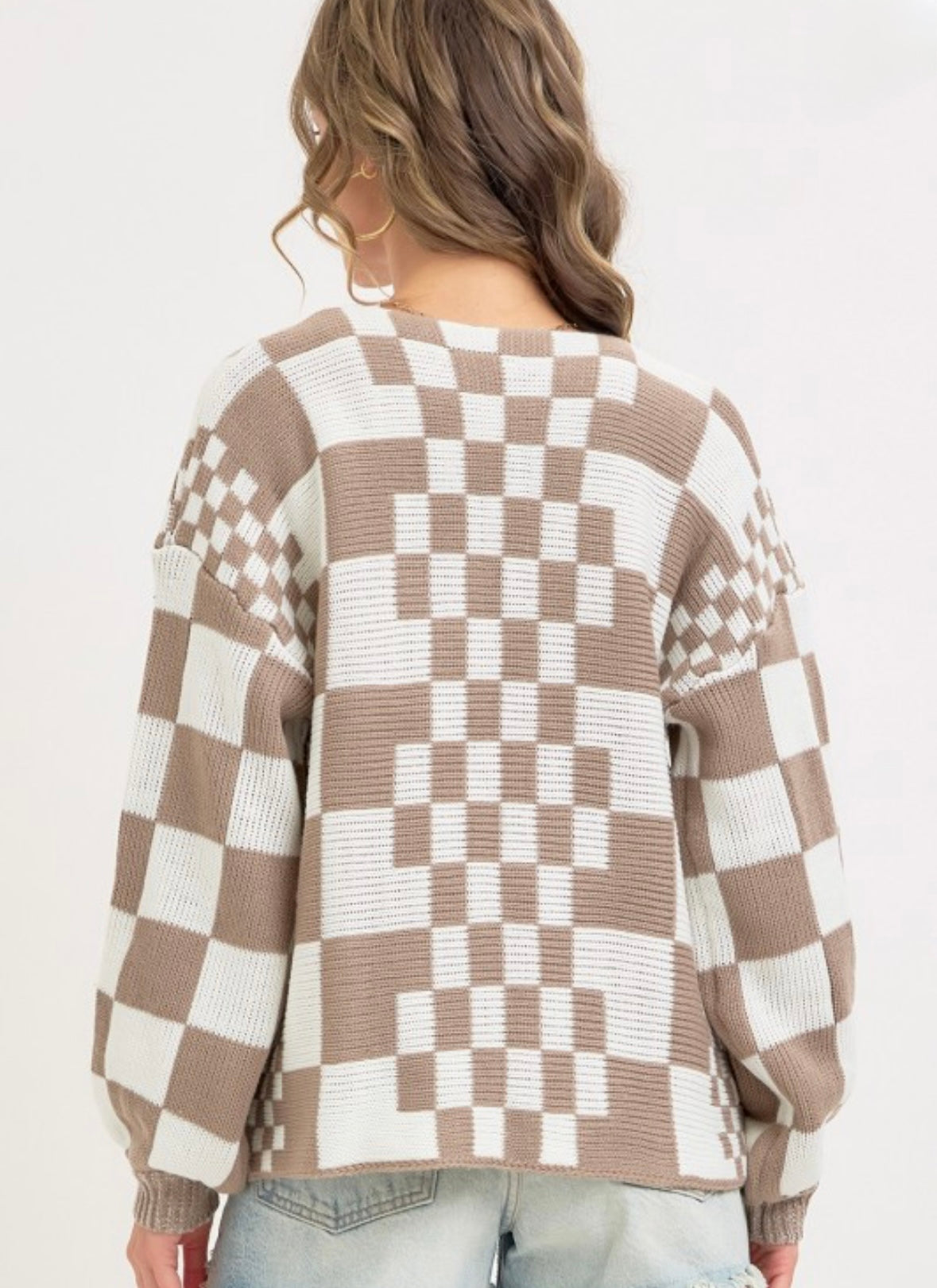 Checkered Charm Knit Cardigan