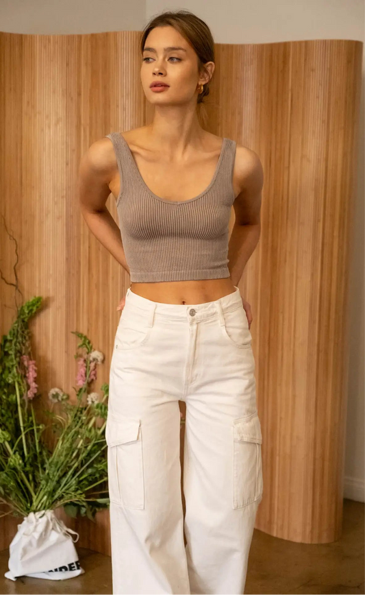 Washed Rib Knit Seamless Cropped Tank Top