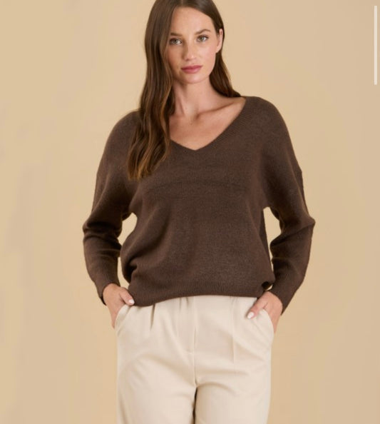 SOLID V NECK DROP SHOULDER KNIT SWEATER