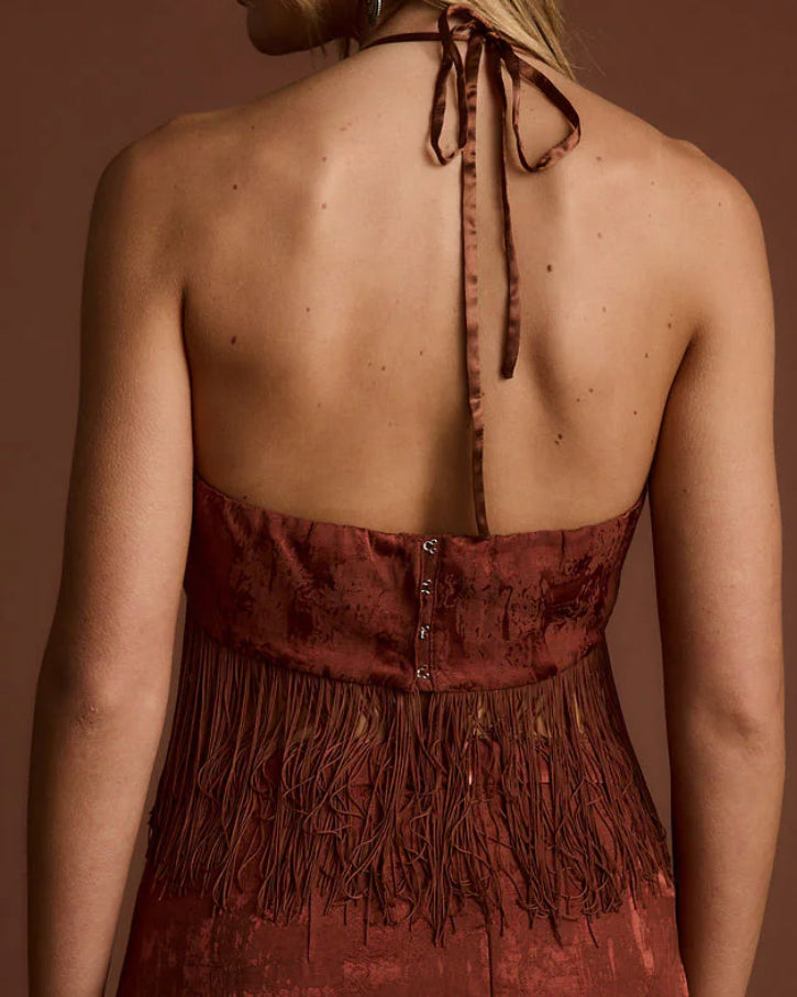 Terracotta Jacquard Fringe Crop Top