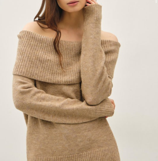 Camel Off-Shoulder Sweater