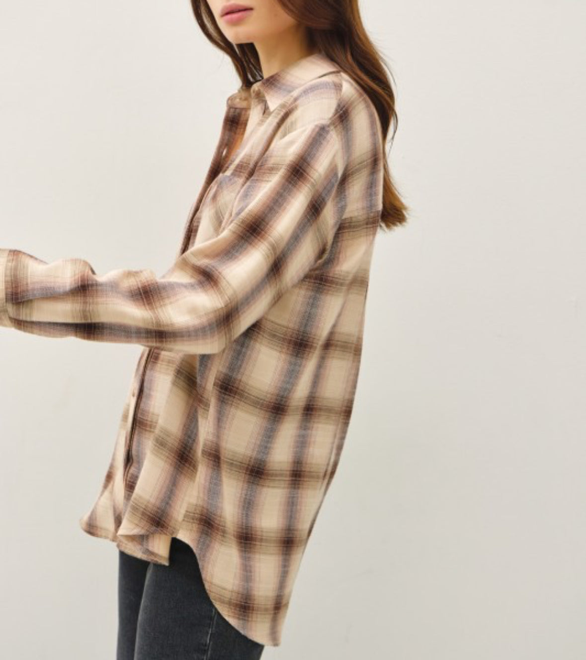 Soft Neutral Plaid Button-Down