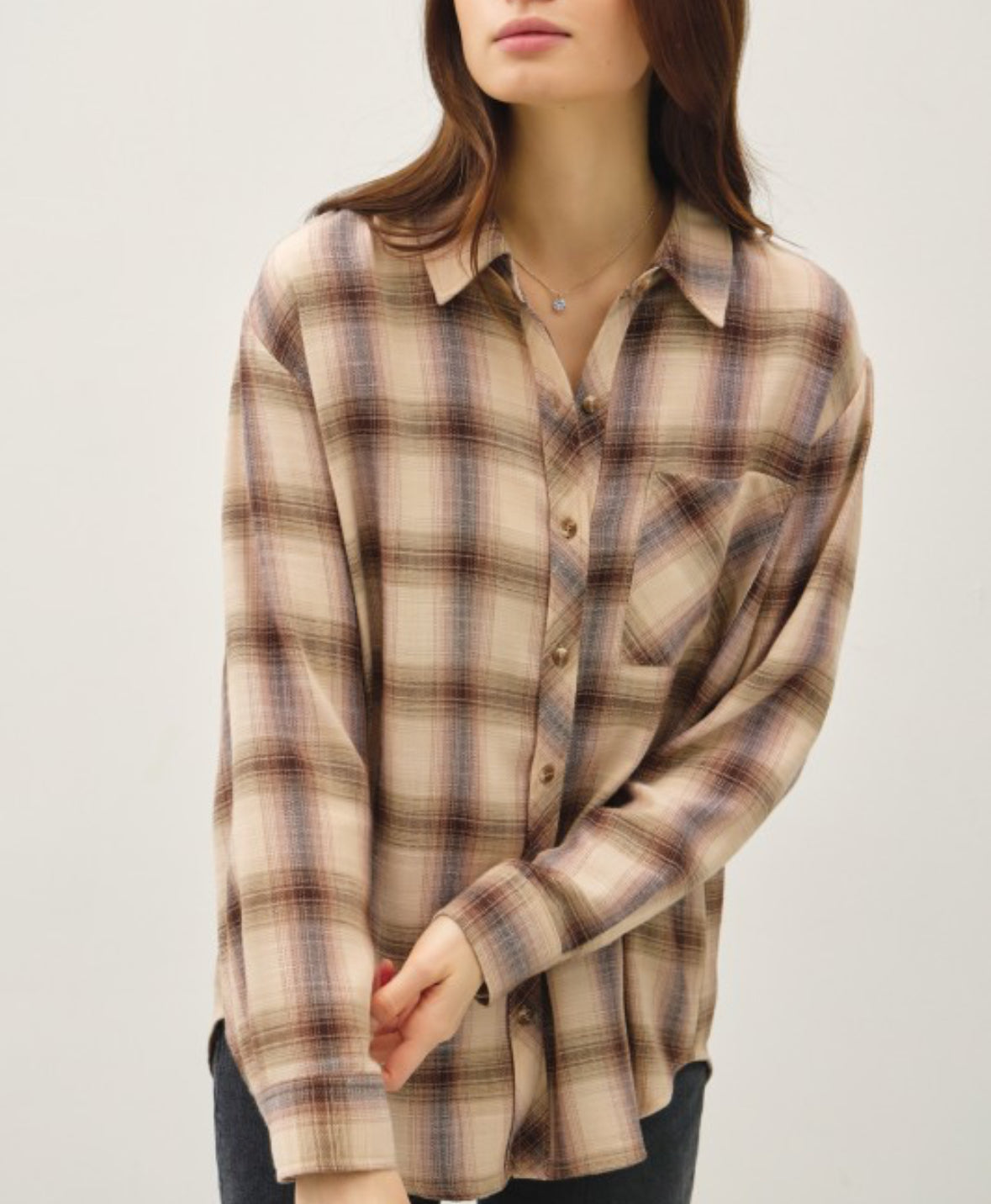 Soft Neutral Plaid Button-Down