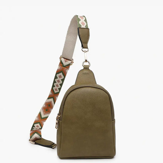 Vegan Leather Sling Bag with Guitar Strap – Olive - Crossbody Purse
