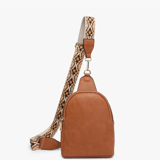 Vegan Leather Sling Bag with Guitar Strap – Brown - Crossbody Purse