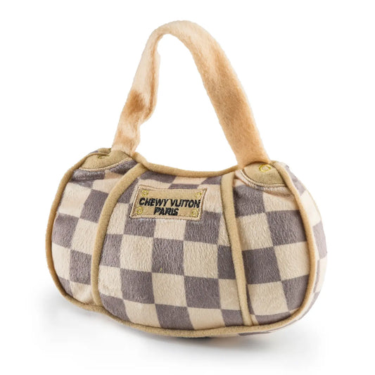 Chewy Vuiton Checker Handbag Dog Toy – Small Plush Purse Squeaky Toy
