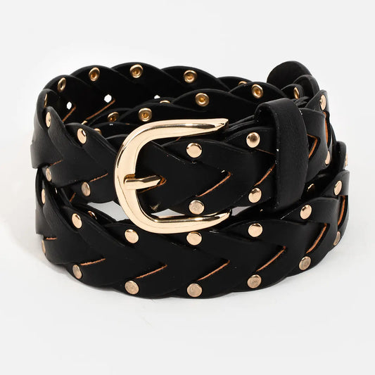Faux Leather Braided Design Fashion Belt • Black