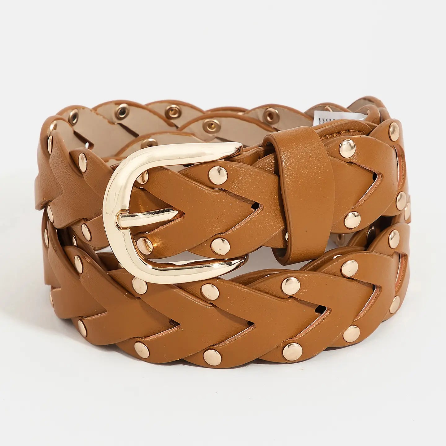 Faux Leather Braided Design Belt • Camel