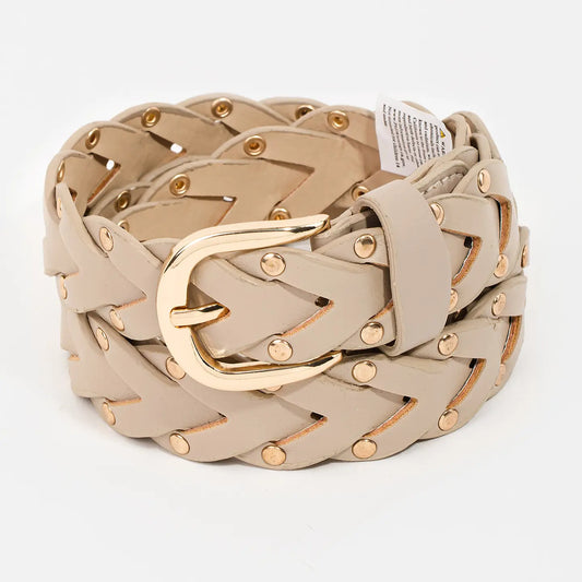 Faux Leather Braided Design Belt • Ivory