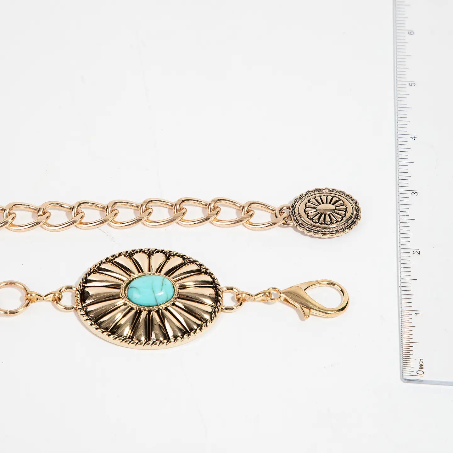 Metallic Floral Western Concho Disc Hoop Chain Belt