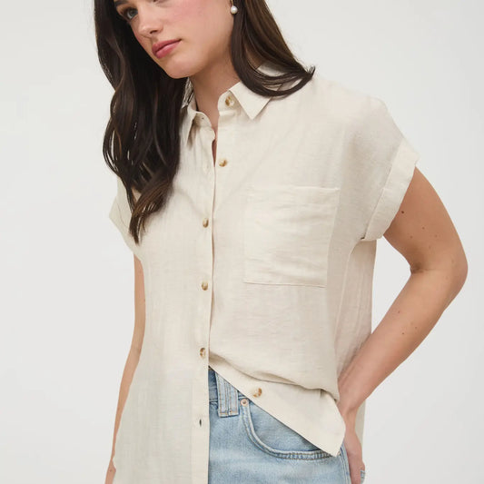 Marie Collared Cuff Sleeve Back Pintuck Shirt•Oatmeal