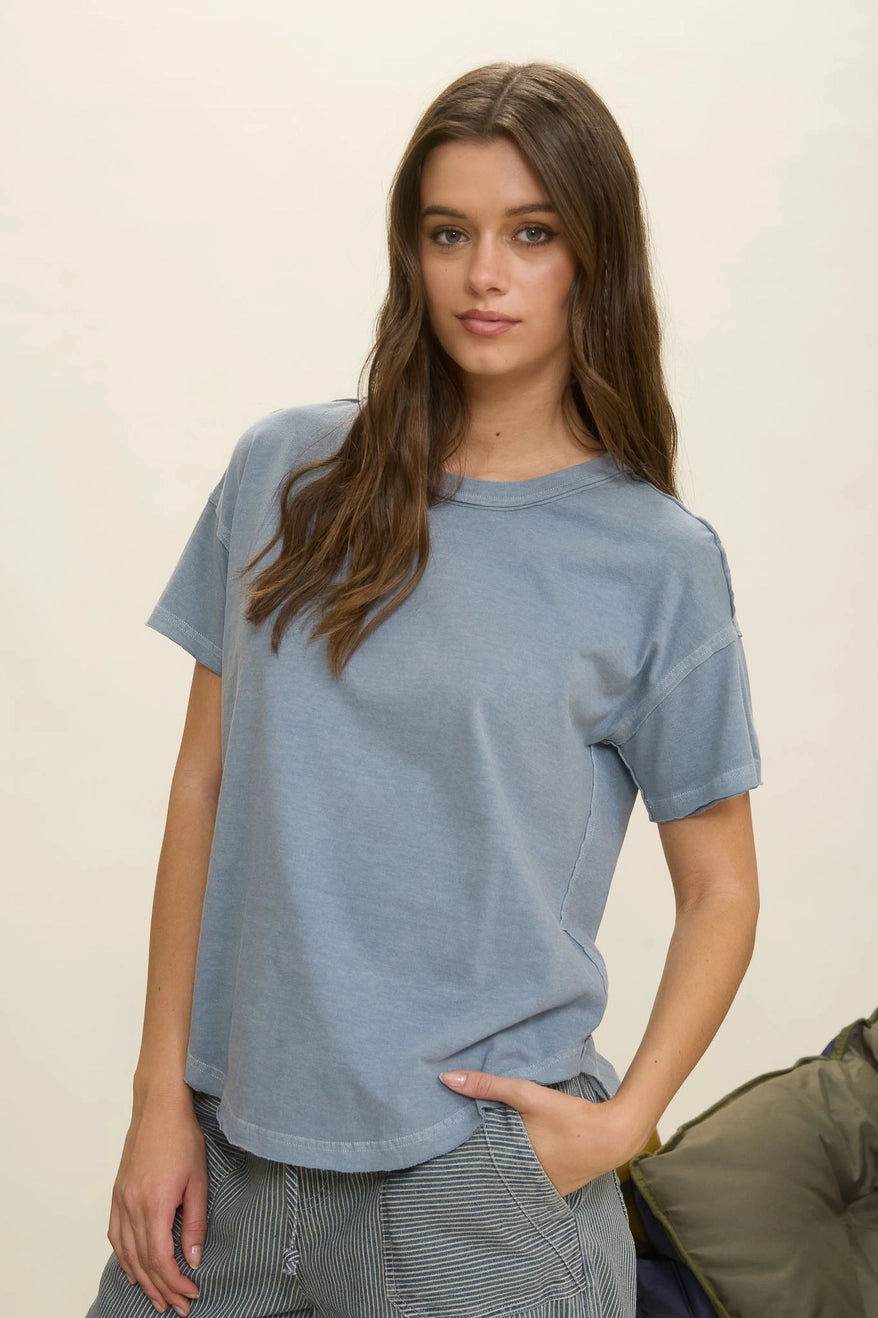 The Emery Raw Edge Tee – Slate Blue