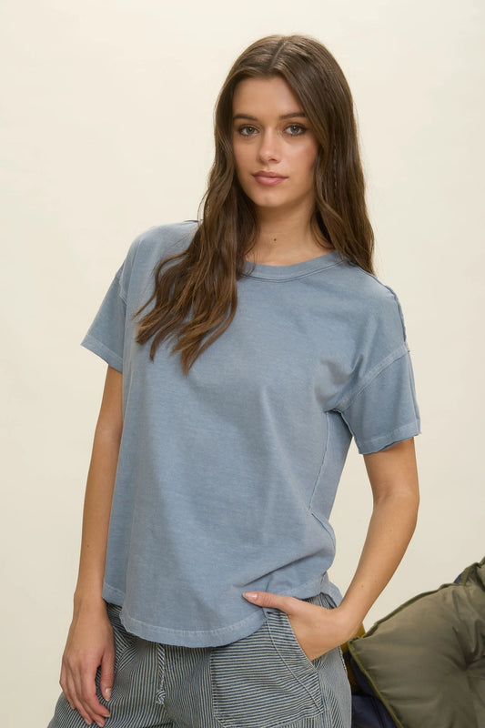 The Emery Raw Edge Tee – Slate Blue