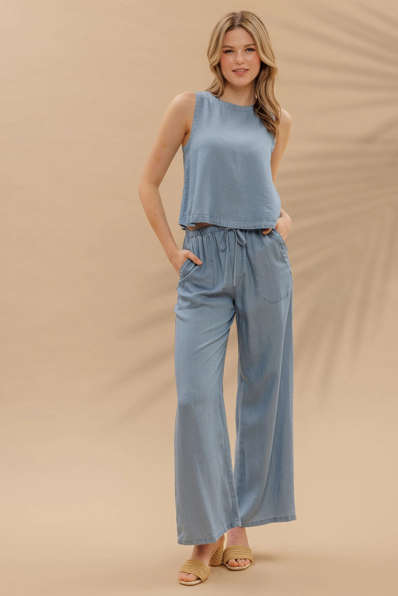 Wide Leg Chambray Pants
