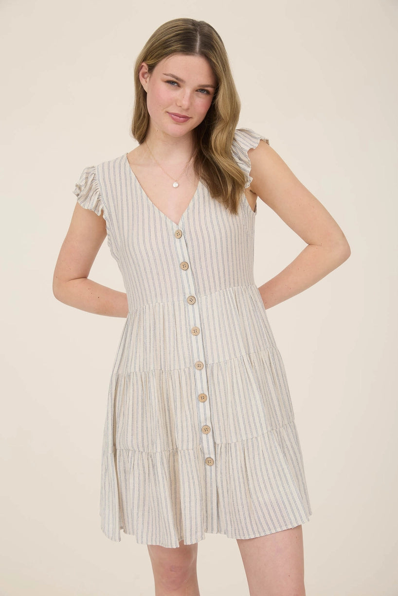 Khaki Button Down Tiered Mini Dress