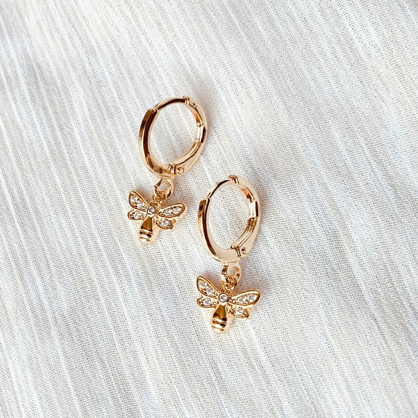 SALT. Bumble Bee Huggie Hoops | 18K Gold | Bee Charm Hoop Dangles