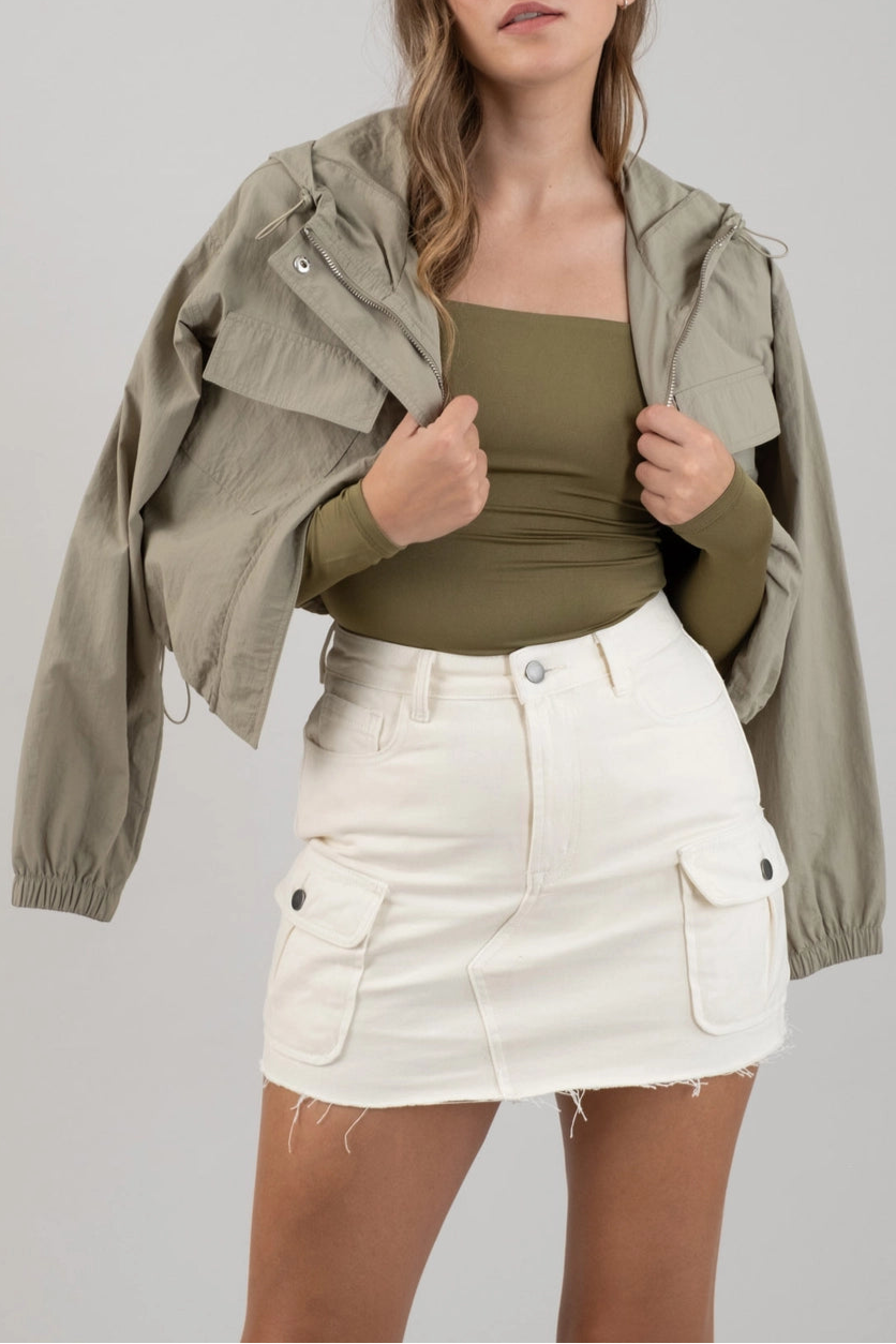 Delia Zip Up Hooded Windbreaker Jacket - Olive