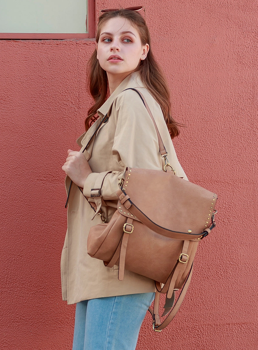 Emma Black Vegan Leather Studded Backpack